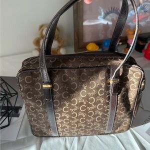 Celine Dark Brown Monogram Canvas Shoulder Tote